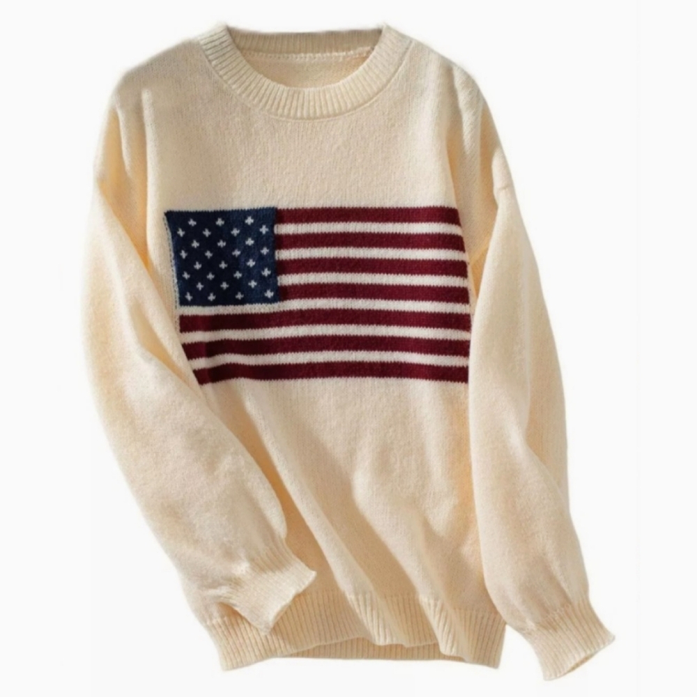 American Flag Crew Neck Knitted Sweater